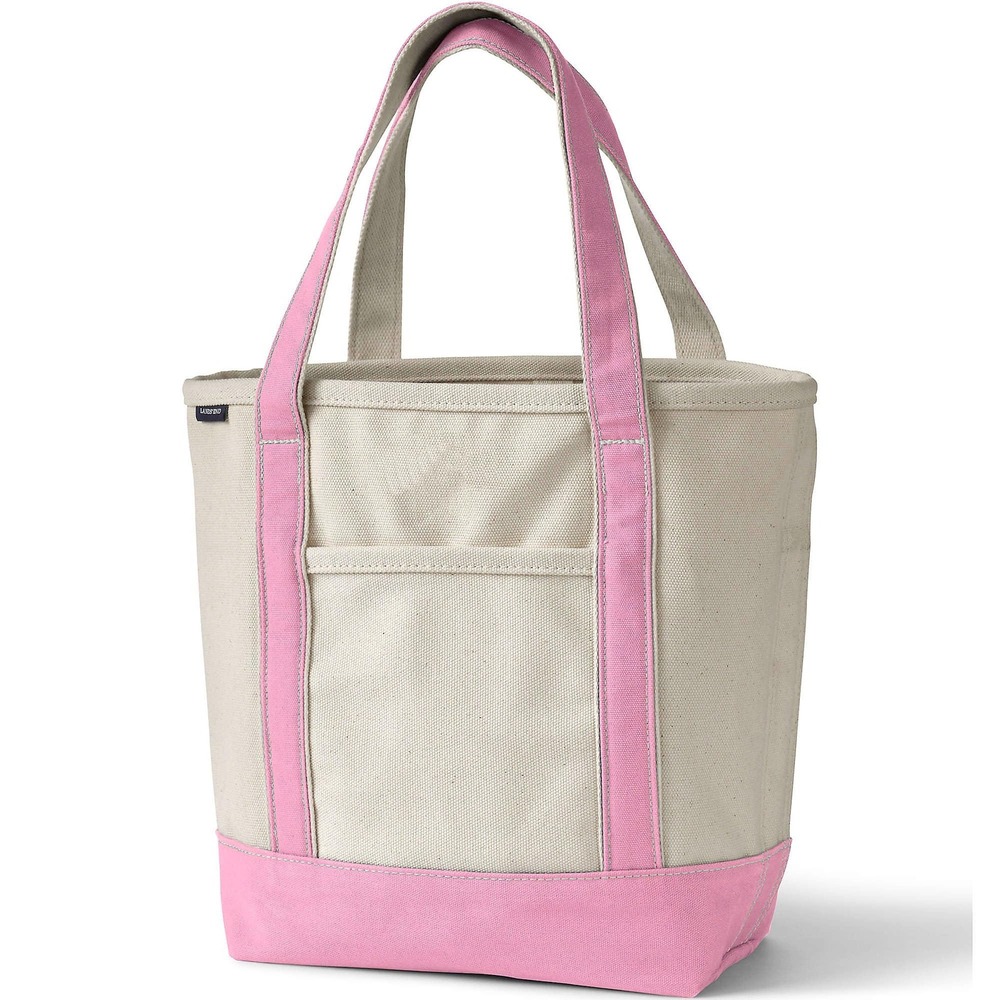 Lands End Canvas Tote Bag Natural Pink Open Top Medium Pocket Organizer